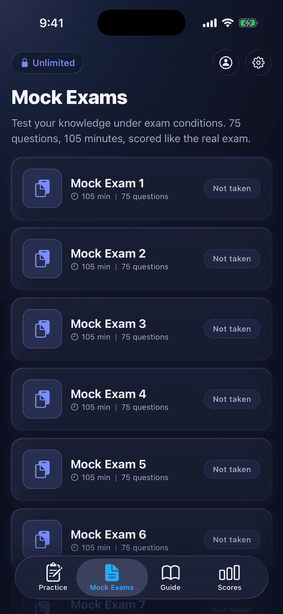 SIE exam progress screen