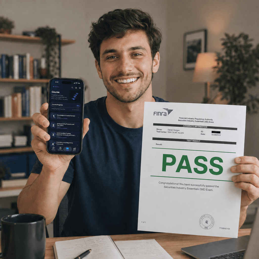 A student celebrating a pass result shown in the study app